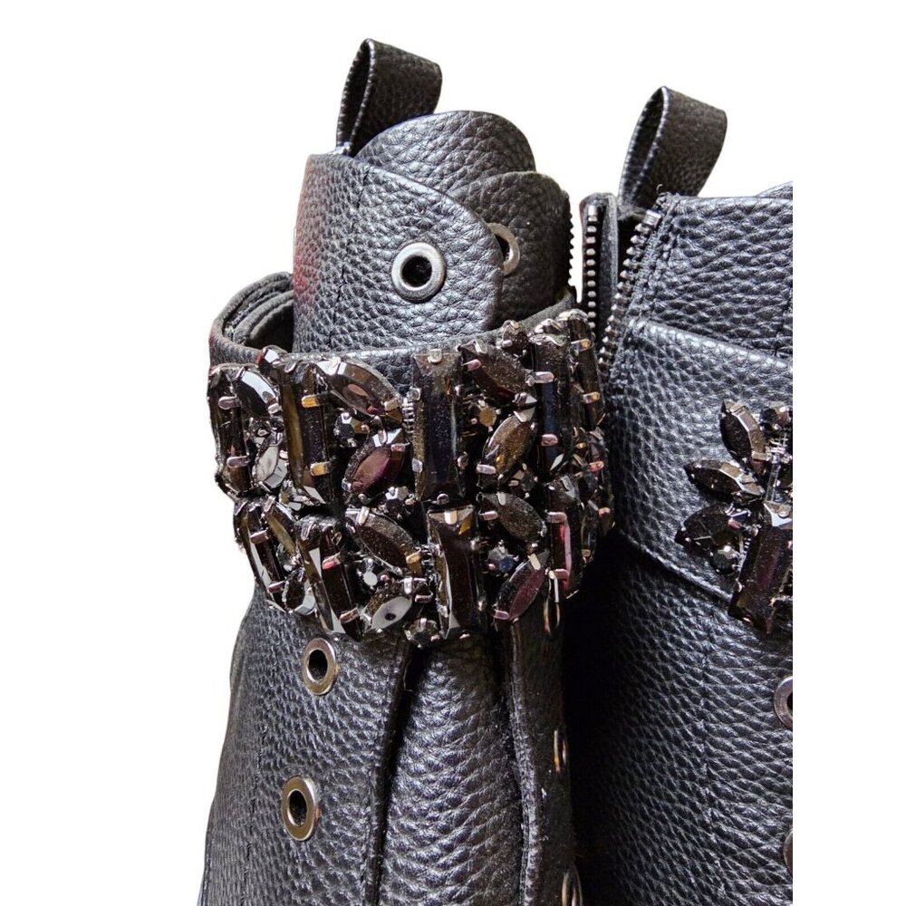 Karl Lagerfeld Combat Black Boots Paris Embellished Strap Payson Pippa 8.5 READ - Picture 3 of 8